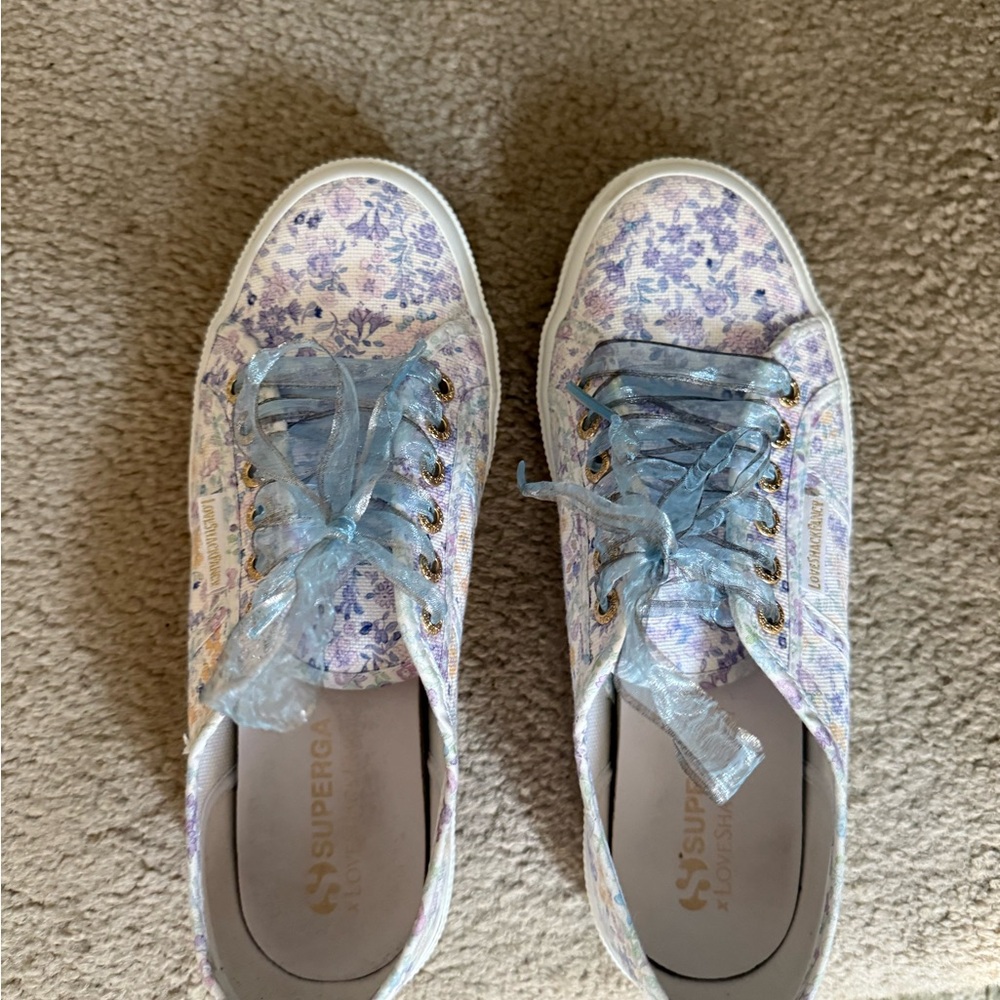 LoveShackFancy Blue Sneakers Floral Low-Top